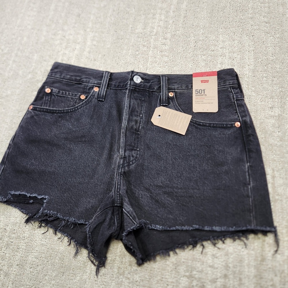 Levis‎ 501 Denim Shorts Women 30 Black Cut Off High Rise Y2K